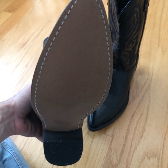 PRICE FIRM. Vintage new Black lizard print leather cowboy boots - Picture 5 of 6